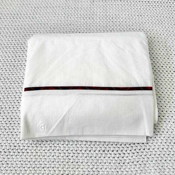 Ralph Lauren Vtg Brady White Red Tartan Plaid Stripe Cotton Full Flat Top Sheet - Picture 1 of 5